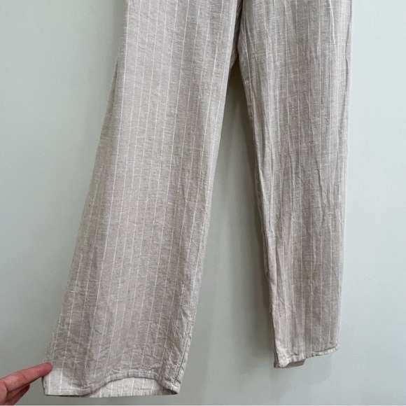 Romeo + Juliet tan linen rayon striped jumpsuit open back tie size small - Picture 6 of 12